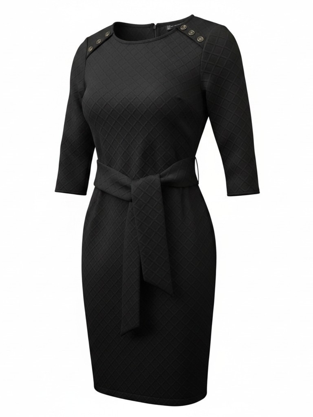 New York & Company Black Quilted Belted Sheath Dress - M